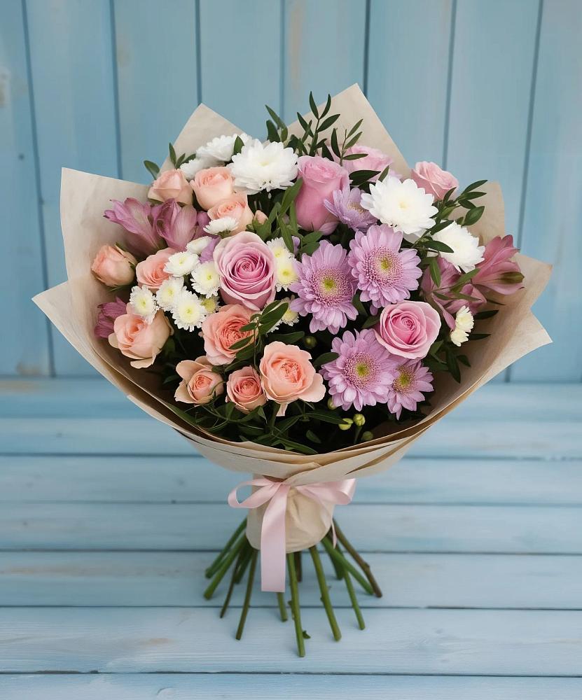 Букет цветов из: Хризантемы, Розы и Альстромерии в Нежинском