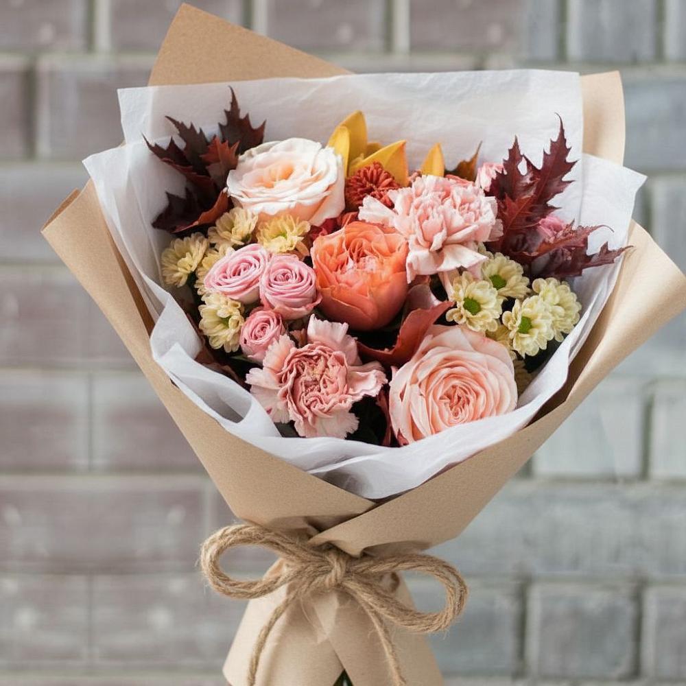 Букет цветов из: Гвоздики, Хризантемы и Розы в Нежинском