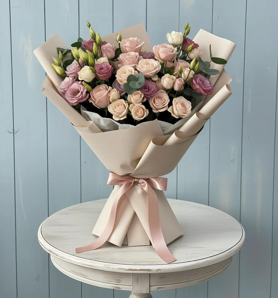 Букет цветов из: Розы и Лизиантусы в Нежинском