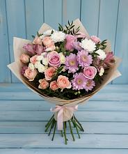 Букет цветов из:  Хризантемы, Розы и Альстромерии в Нежинском