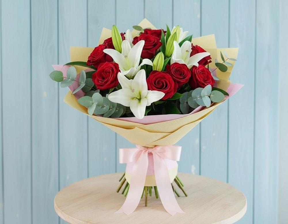 Букет цветов из: Лилии и Розы в Нежинском